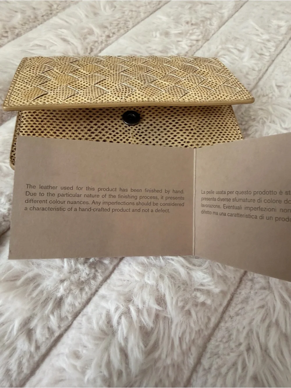 Bottega Veneta Lemon Washed Intrecciato Karung Leather Snap Fold Over Wallet